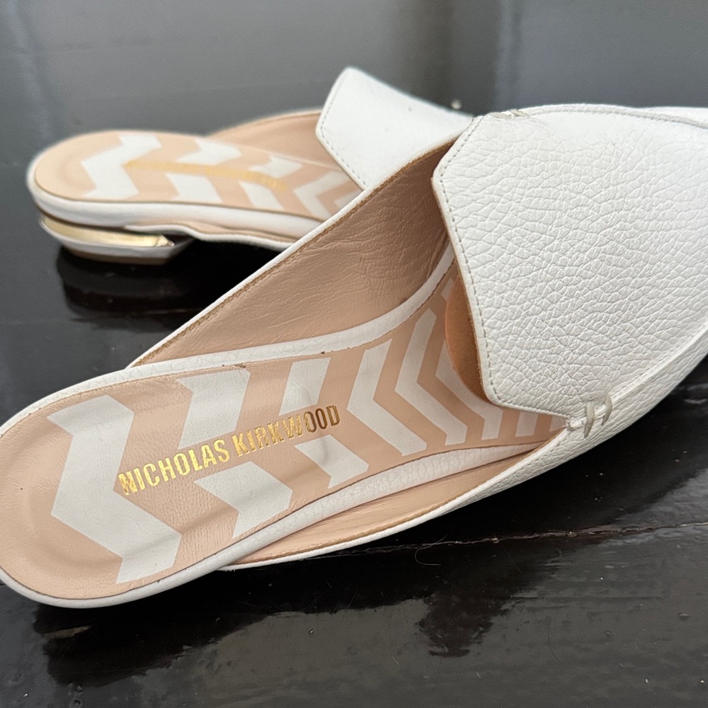Nicholas Kirkwood White Leather Mules